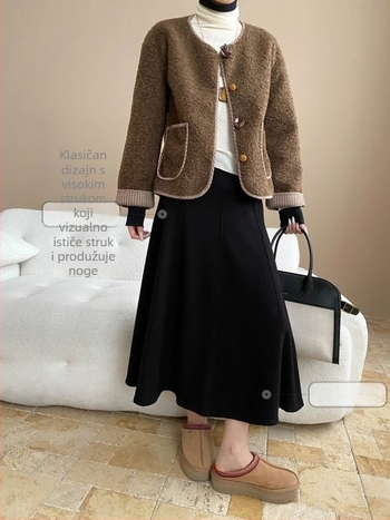 SN8275: Suknja s trodimenzionalnim krojem, drapiranim elastičnim pojasom za oblikovanje, duga A-linija, s flis podstavom