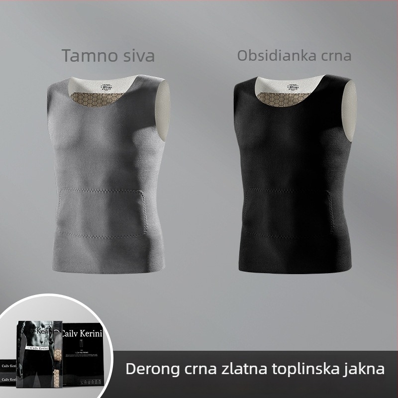 Muški termalni prsluk bez rukava, bez šavova, uskog kroja, s flis podstavom, Derong tkanina, zimski osnovni sloj