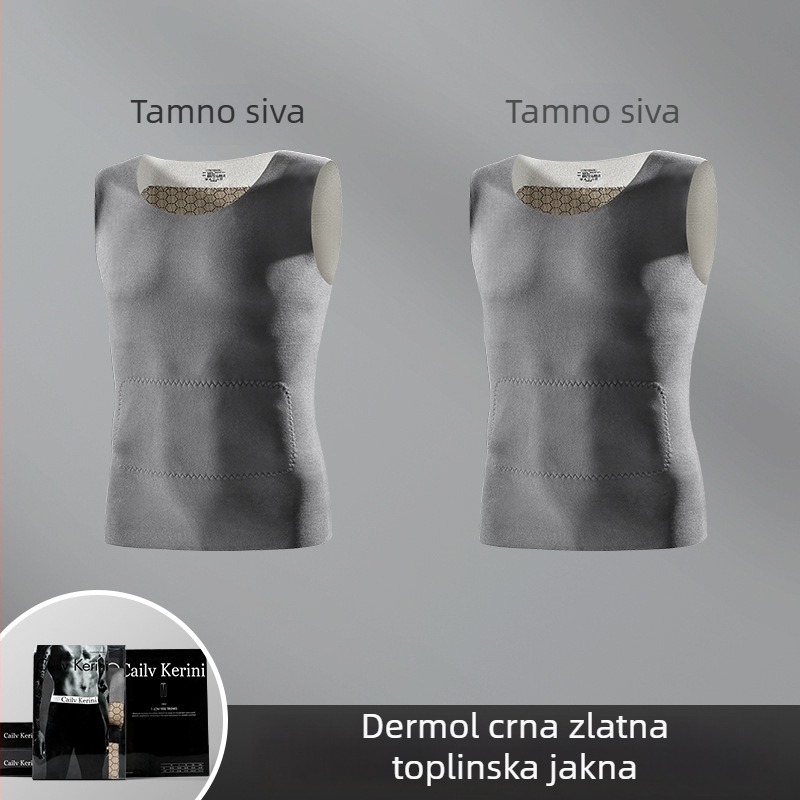 Muški termalni prsluk bez rukava, bez šavova, uskog kroja, s flis podstavom, Derong tkanina, zimski osnovni sloj