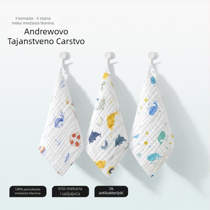 Belleptide pamučni rupčić za salivu za bebe, karikaturni uzorak, pogodna za dojenčad i djecu 0–3 godine