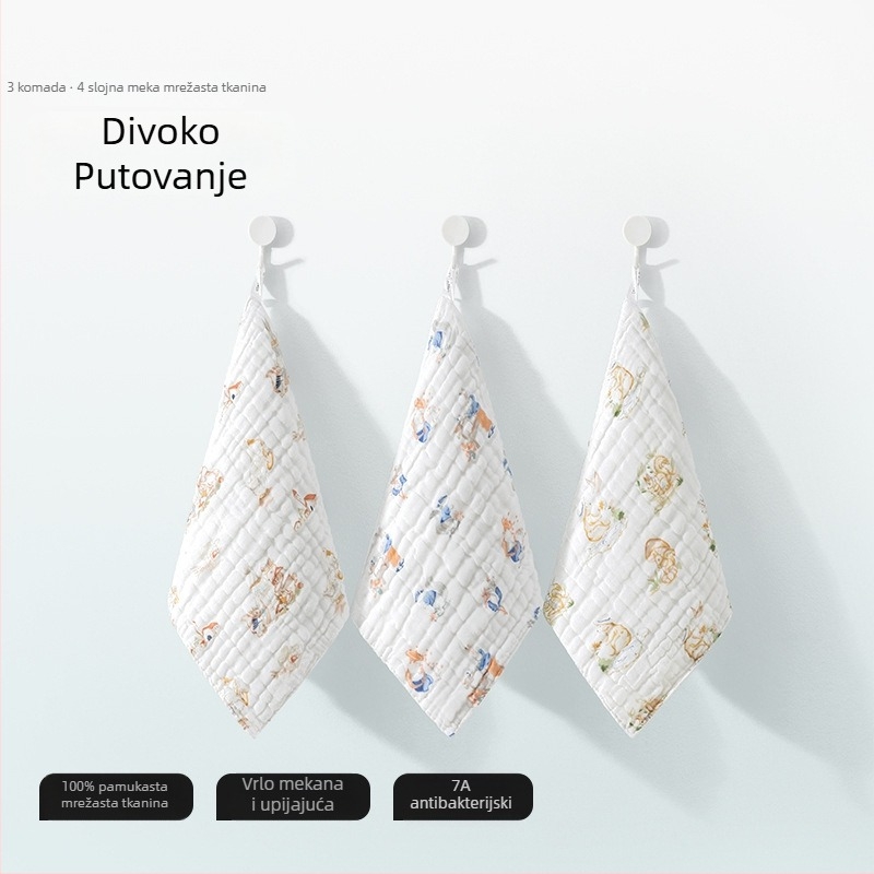 Belleptide pamučni rupčić za salivu za bebe, karikaturni uzorak, pogodna za dojenčad i djecu 0–3 godine