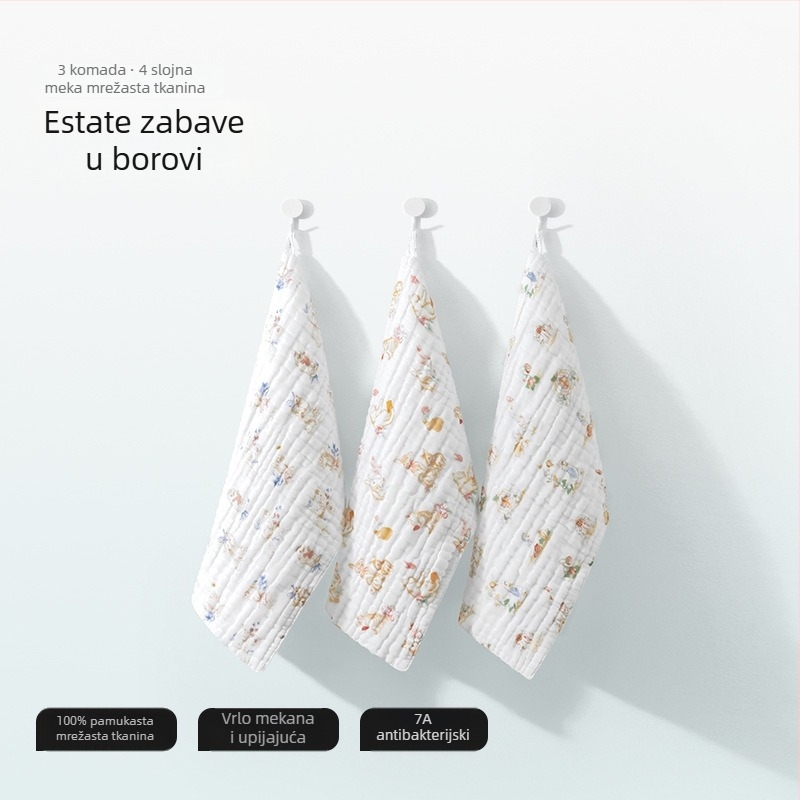 Belleptide pamučni rupčić za salivu za bebe, karikaturni uzorak, pogodna za dojenčad i djecu 0–3 godine