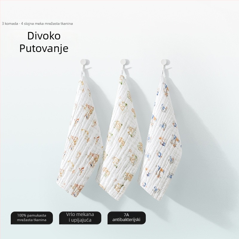 Belleptide pamučni rupčić za salivu za bebe, karikaturni uzorak, pogodna za dojenčad i djecu 0–3 godine