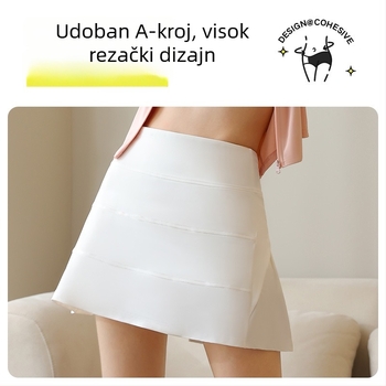 Plisirana sportska suknja A-line, visokim strukom, materijal: najlon 88% + podstava spandex 12%, jednobojna, kod JYJQ001