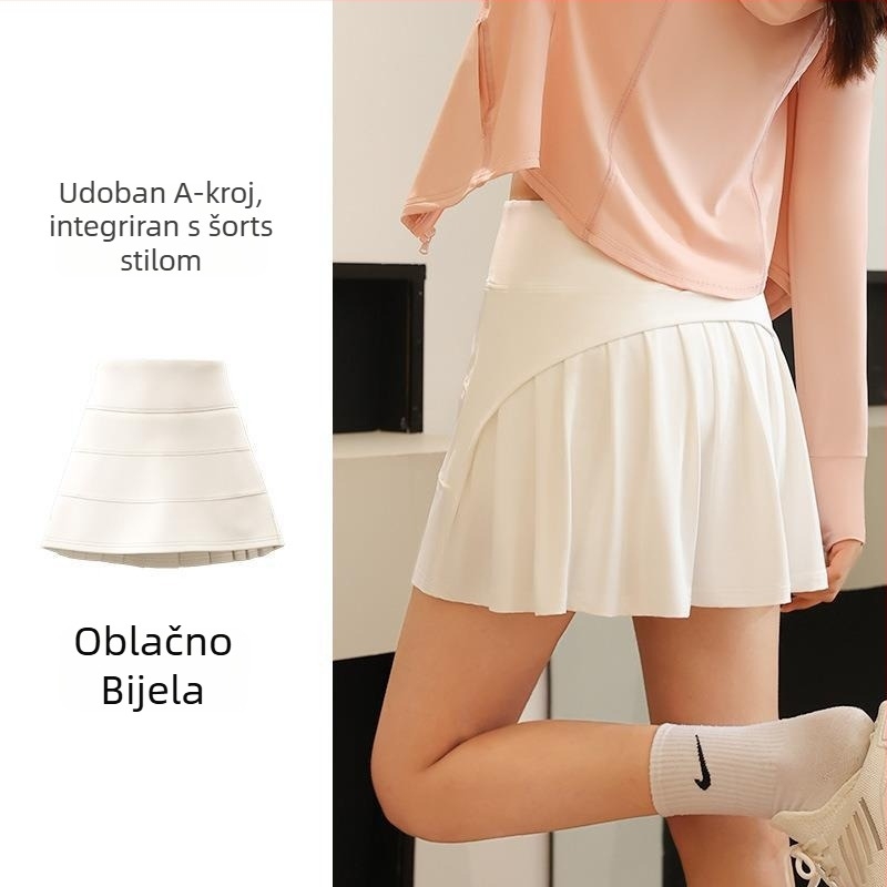 Plisirana sportska suknja A-line, visokim strukom, materijal: najlon 88% + podstava spandex 12%, jednobojna, kod JYJQ001