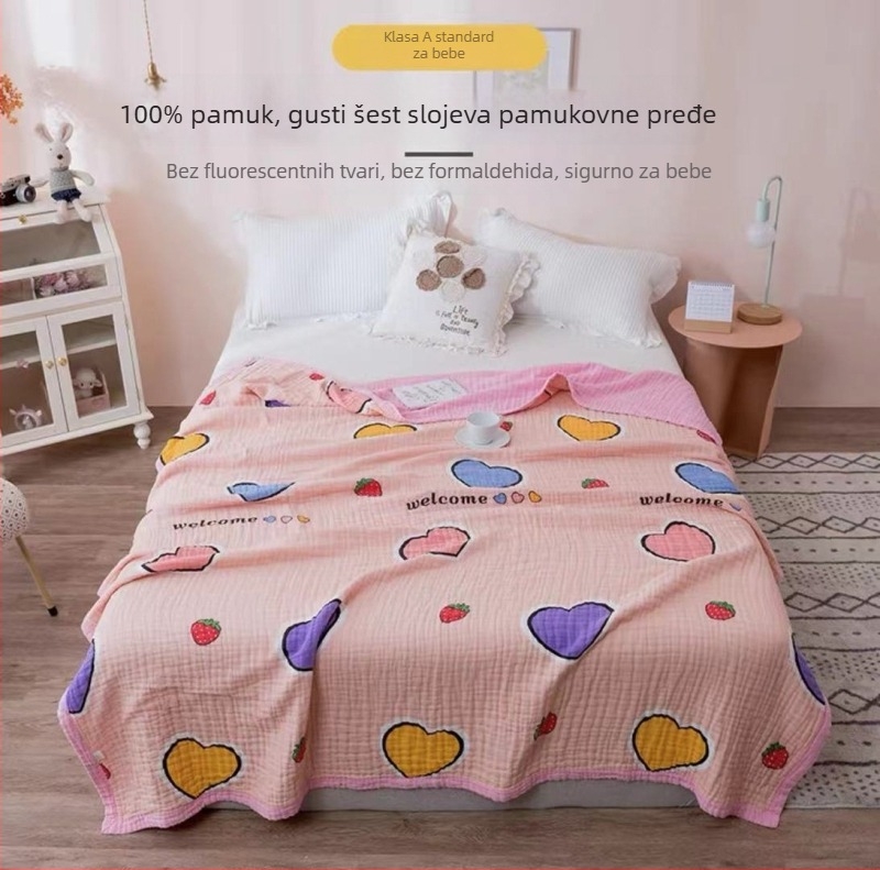 Dječji ručnik za tuširanje od 6 slojeva gaze, tiskani dizajn (40s pređa, >500 g, Victoria Little Bee)