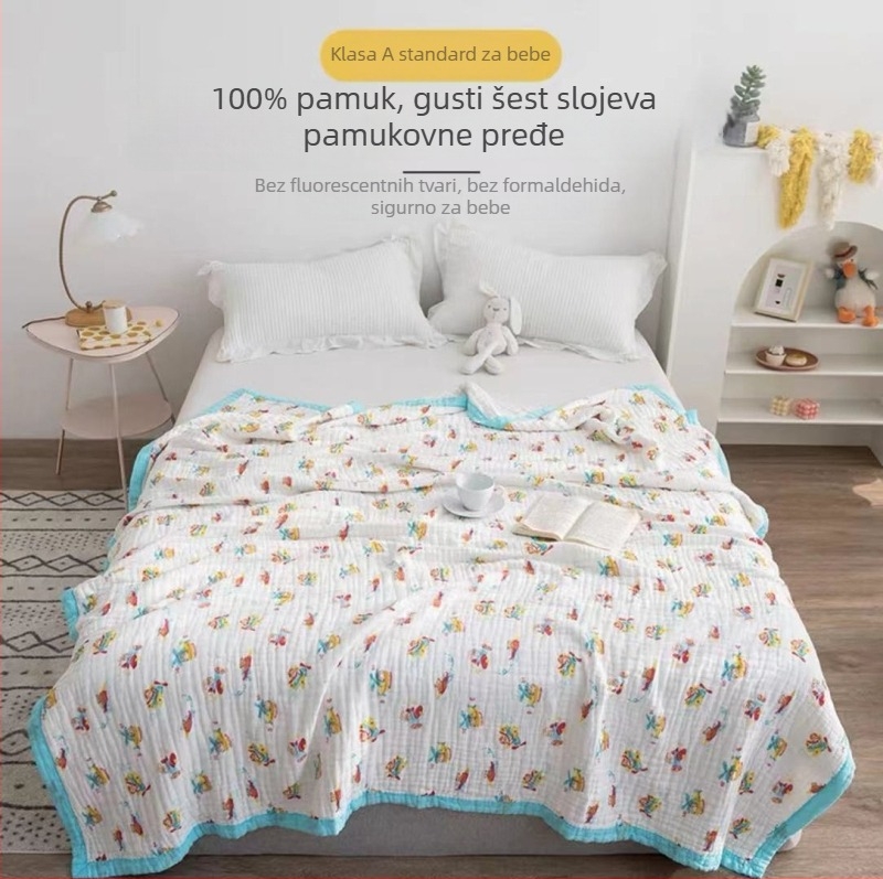 Dječji ručnik za tuširanje od 6 slojeva gaze, tiskani dizajn (40s pređa, >500 g, Victoria Little Bee)