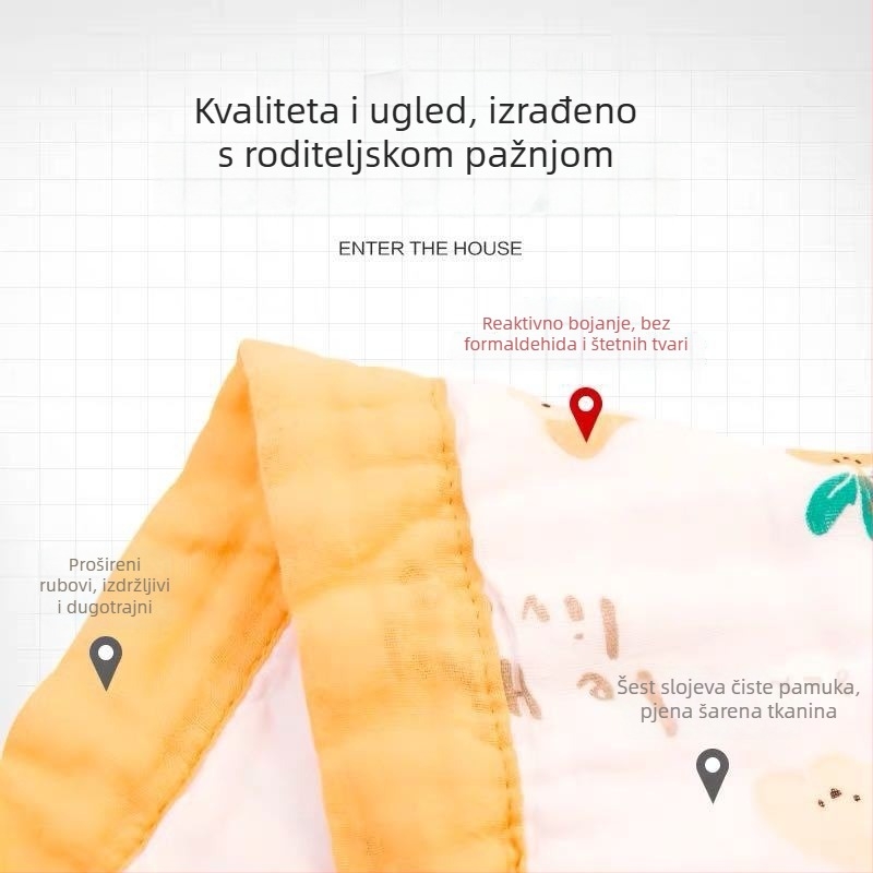 Dječji ručnik za tuširanje od 6 slojeva gaze, tiskani dizajn (40s pređa, >500 g, Victoria Little Bee)