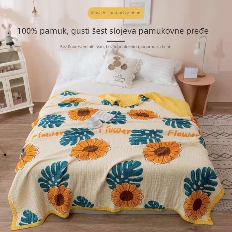 Dječji ručnik za tuširanje od 6 slojeva gaze, tiskani dizajn (40s pređa, >500 g, Victoria Little Bee)