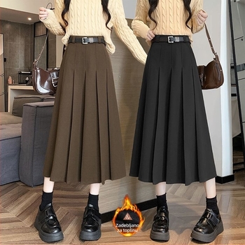 Vunena plisirana suknja s visokim strukom, srednja duljina, 95% poliester