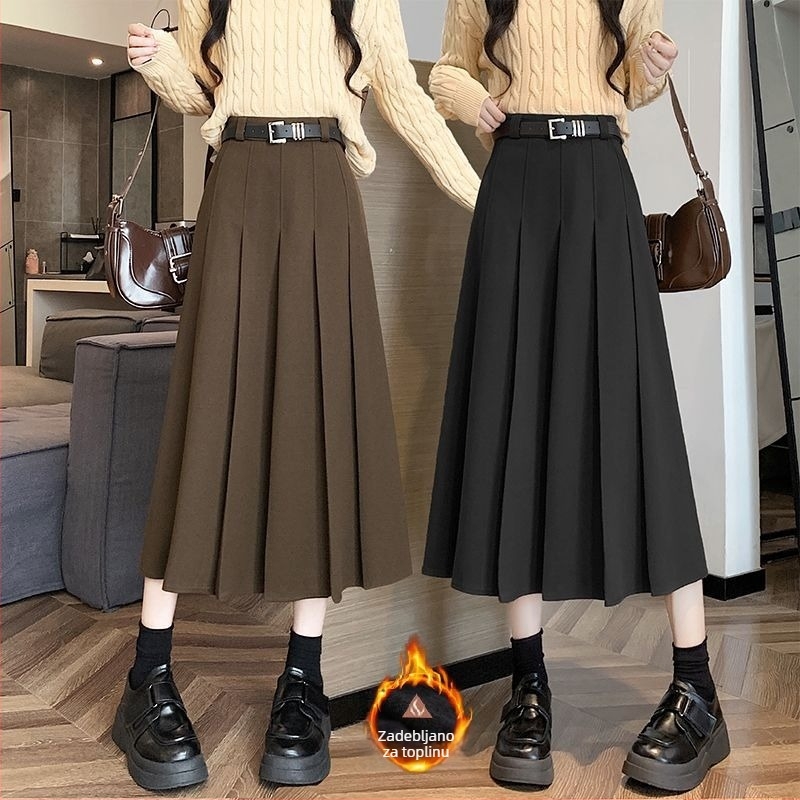Vunena plisirana suknja s visokim strukom, srednja duljina, 95% poliester