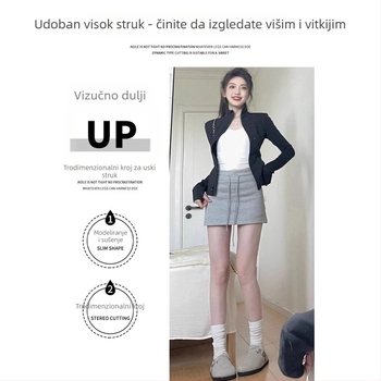 Hip suknja s vezicom, mješavina pamuka i poliestera (pamuk 50–70%, poliester 30–50%), mikroelastična, japansko-korejski stil za slobodno vrijeme