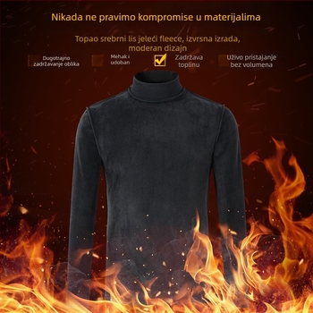 Muški T-shirt s dugim rukavima i visokim ovratnikom, Slim fit, mješavina poliestera, 280 g, fleece podstava