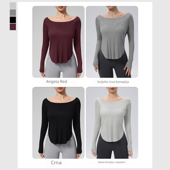 Joga top - Slobodan kroj, dužina do bokova, dugi rukav, 80% najlon + 20% spandex, odvodi vlagu, brzo suši