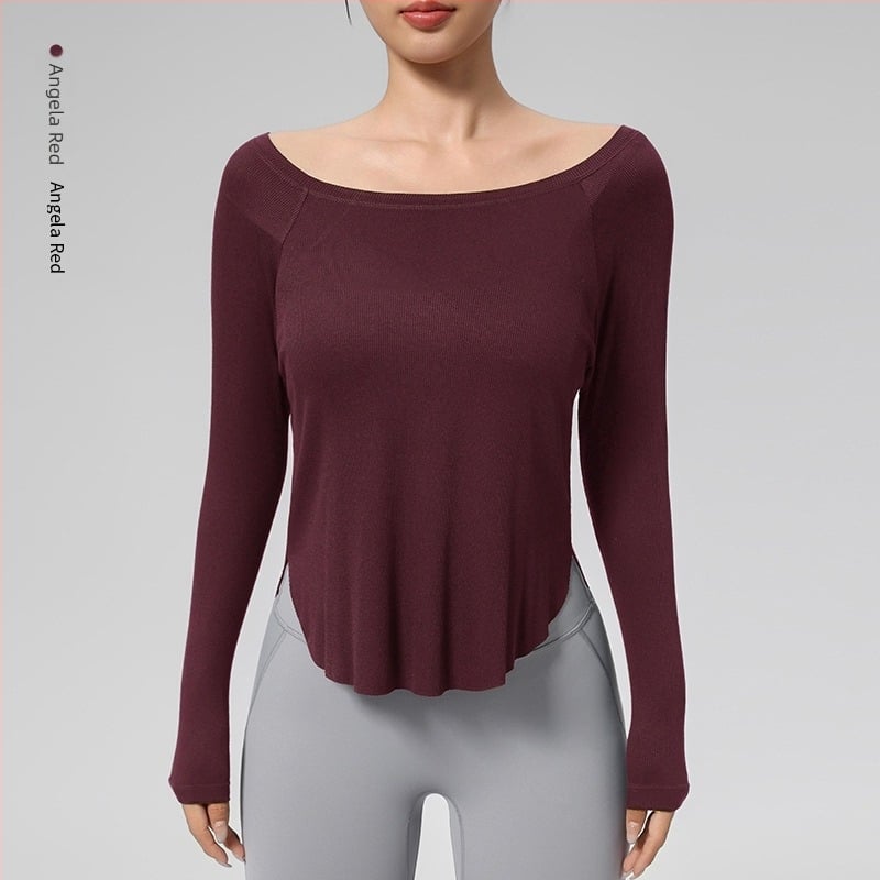 Joga top - Slobodan kroj, dužina do bokova, dugi rukav, 80% najlon + 20% spandex, odvodi vlagu, brzo suši