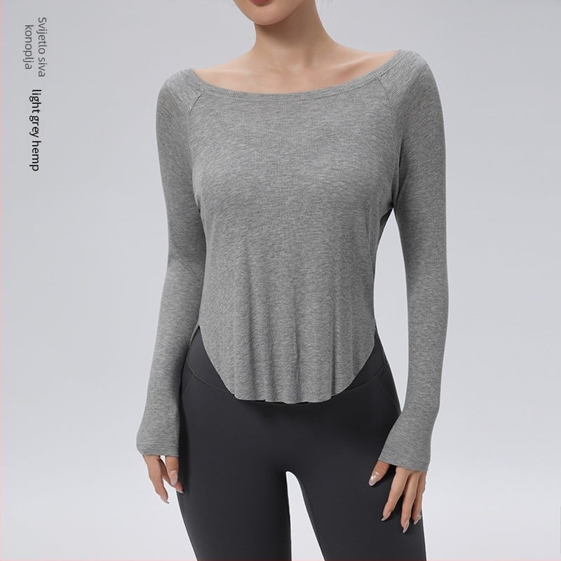 Joga top - Slobodan kroj, dužina do bokova, dugi rukav, 80% najlon + 20% spandex, odvodi vlagu, brzo suši