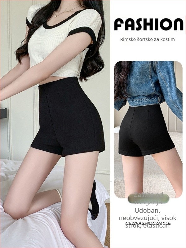 Ženske kratke hlače visokim strukom, casual, Poliester-elastan mješavina, viskozni materijal, visoka elastičnost
