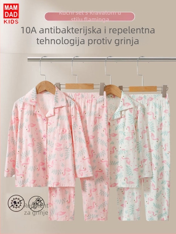 Dječji set pidžama od Lycra pamuka, unisex, za sve sezone, dugi rukavi i dugi hlače, 95% pamuk, prozračan, antibakterijski, odvodi vlagu