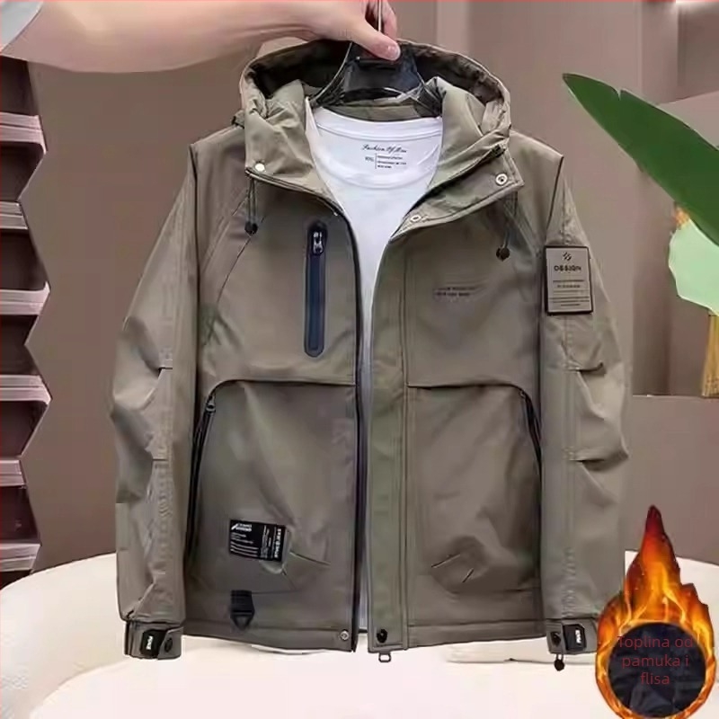 Muška jakna s kapuljom — otporna na vjetar, debela topla, raglan rukavi, zatvarač