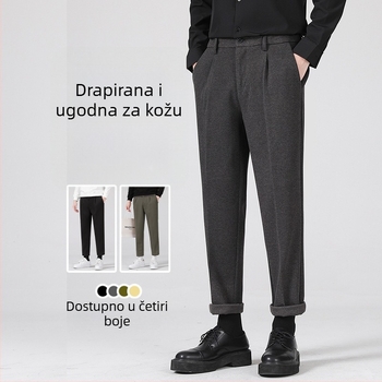 Muške vunene hlače, s pravim krojem, kratka duljina, srednji pojas, debeli materijal