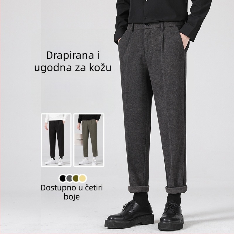 Muške vunene hlače, s pravim krojem, kratka duljina, srednji pojas, debeli materijal