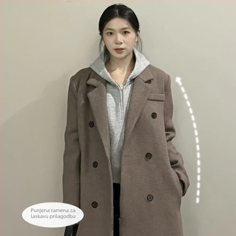 Kratka kardigan-svijet s patentnim zatvaračem, kapuljačom, opuštenog kroja, japansko-korejski casual stil, duljina 40-50 cm, smjesa pamuka i poliestera (50-70% pamuka; 30-50% poliestera)
