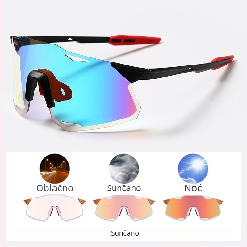 Ciklističke naočale UV400, otporne na vjetar, leće koje mijenjaju boju, kompatibilne s dioptrijskim naočalama, podesive nosne jastučiće (Model S5)