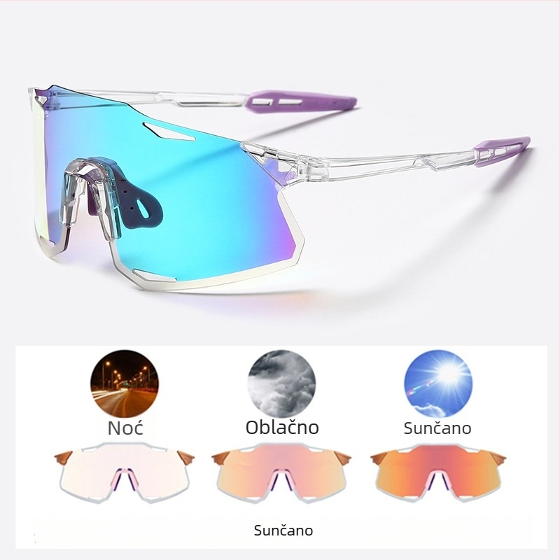 Ciklističke naočale UV400, otporne na vjetar, leće koje mijenjaju boju, kompatibilne s dioptrijskim naočalama, podesive nosne jastučiće (Model S5)