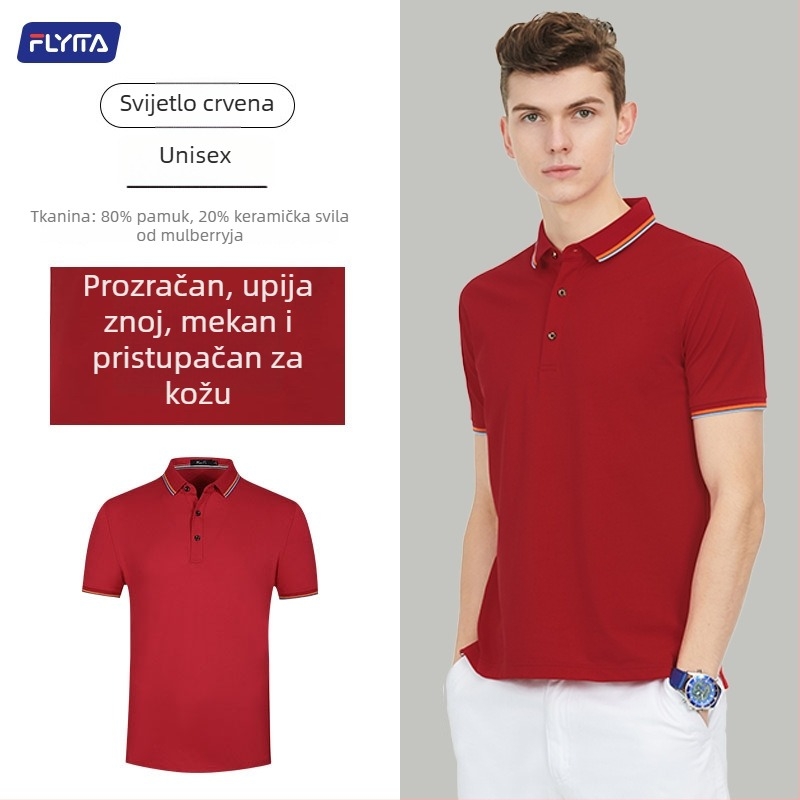 Polo majica s prilagođenim izvezenim logom, korejski stil verzija, labav kroj, kratki rukavi, pamuk tkanina