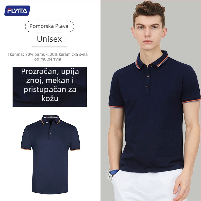 Polo majica s prilagođenim izvezenim logom, korejski stil verzija, labav kroj, kratki rukavi, pamuk tkanina