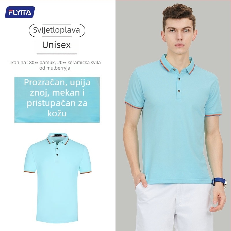 Polo majica s prilagođenim izvezenim logom, korejski stil verzija, labav kroj, kratki rukavi, pamuk tkanina