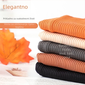 Ženski nylonski topli prsluk s baršunastim podstavom, bez šavova, dvostruki sloj, V-izrez, može se nositi kao bazni ili vanjski sloj odjeće