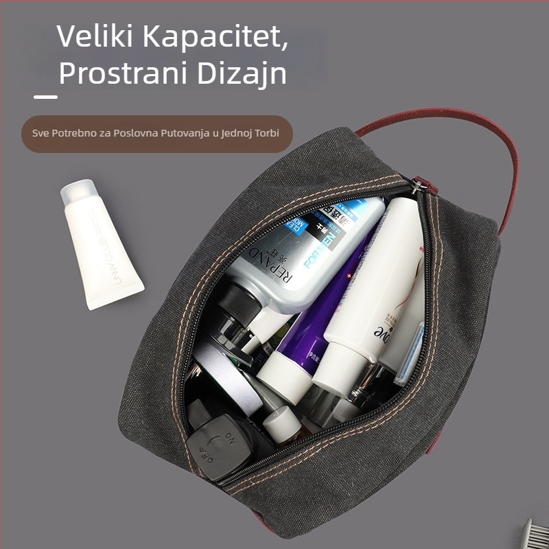 Muški neseser za kozmetiku – Veliki kapacitet, kubni oblik od platna, odjeljak za suho/mokro, putni kozmetički organizator