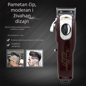 Mašinica za šišanje s ugrađenom baterijom i dvostrukim napajanjem, četkasti motor, oštrica od nehrđajućeg čelika, odvaja se i periva glava, trajanje 1–3 h