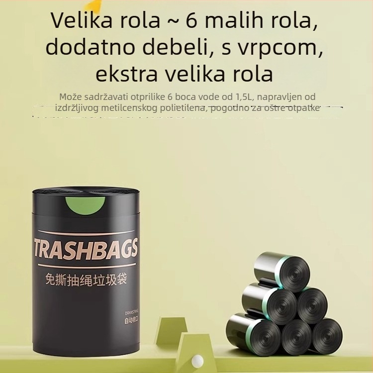 Vreća za smeće, debeli polietilen, bez poderanja, automatsko zatvaranje šnrom, za kućnu i studentsku upotrebu, višekratna upotreba
