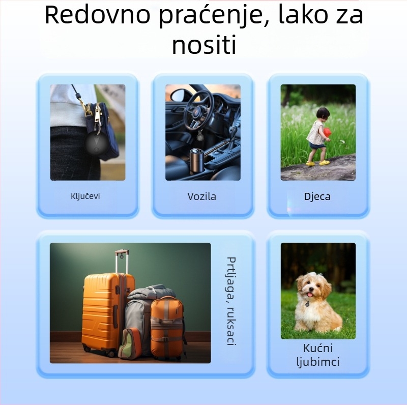 F18 GPS lokator za iOS – višenamjenski tragac za kućne ljubimce, starije osobe, djecu i dragocjenosti; globalno pozicioniranje, navigacija kartom, obavijest o gubitku, baterija 240 mAh