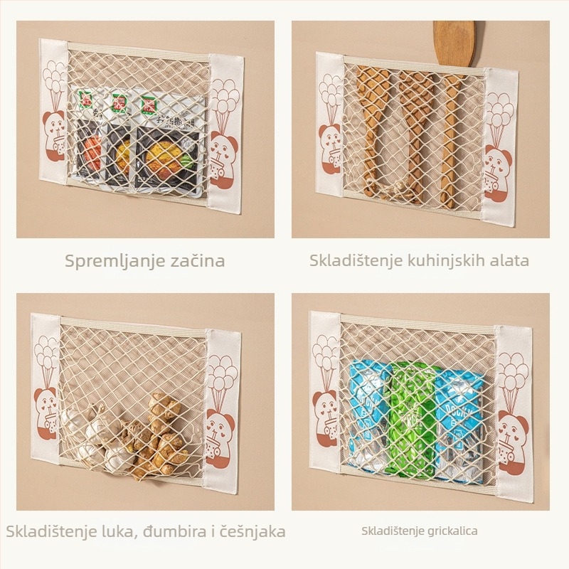 Zidna mrežasta torba s Velcro zatvaračem za pohranu vrećica za otpad — poliester, kućni organizator kuhinje, debeli dizajn, kućna oprema