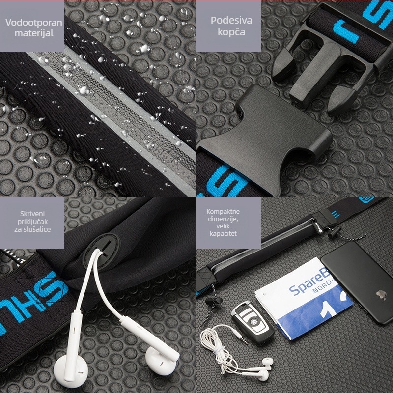 Sportska waist bag za maraton s držačem broja — Lycra, vodootporna, ultralagana, protiv krađe, reflektirajuća noćna sigurnost