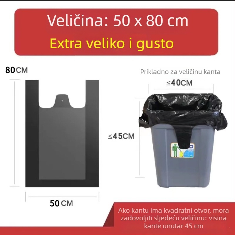 Debeli vrećice za smeće s ručkama, stil veste, jednokratne, za kućnu i kuhinjsku upotrebu