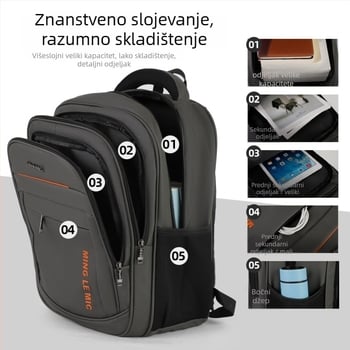 Ruksak za laptop velike kapacitete – vodootporan PVC omotač, 36–55 L, poslovni stil putovanja, poliester tkanina, sustav naramenica s zračnim jastukom.