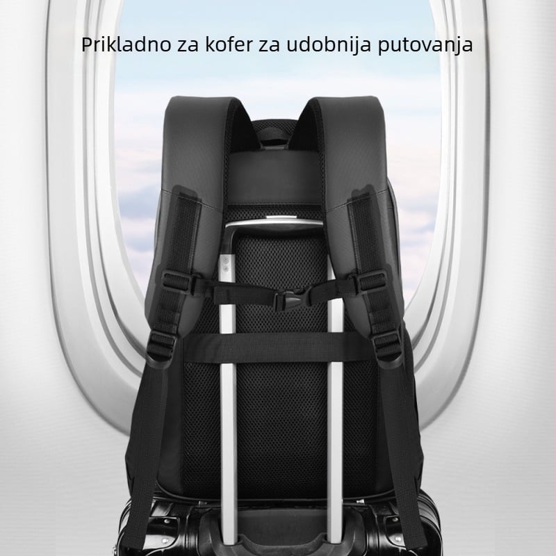 Ruksak za laptop velike kapacitete – vodootporan PVC omotač, 36–55 L, poslovni stil putovanja, poliester tkanina, sustav naramenica s zračnim jastukom.