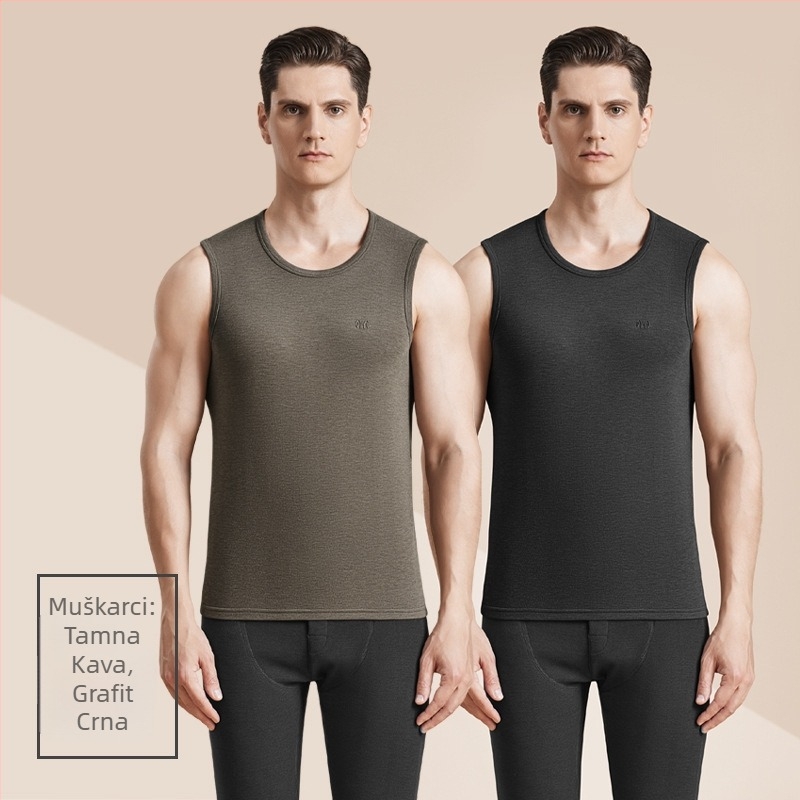 Muški termalni vest s antibakterijskim dvostranim velurom, 3-slojna konstrukcija, okrugli ovratnik