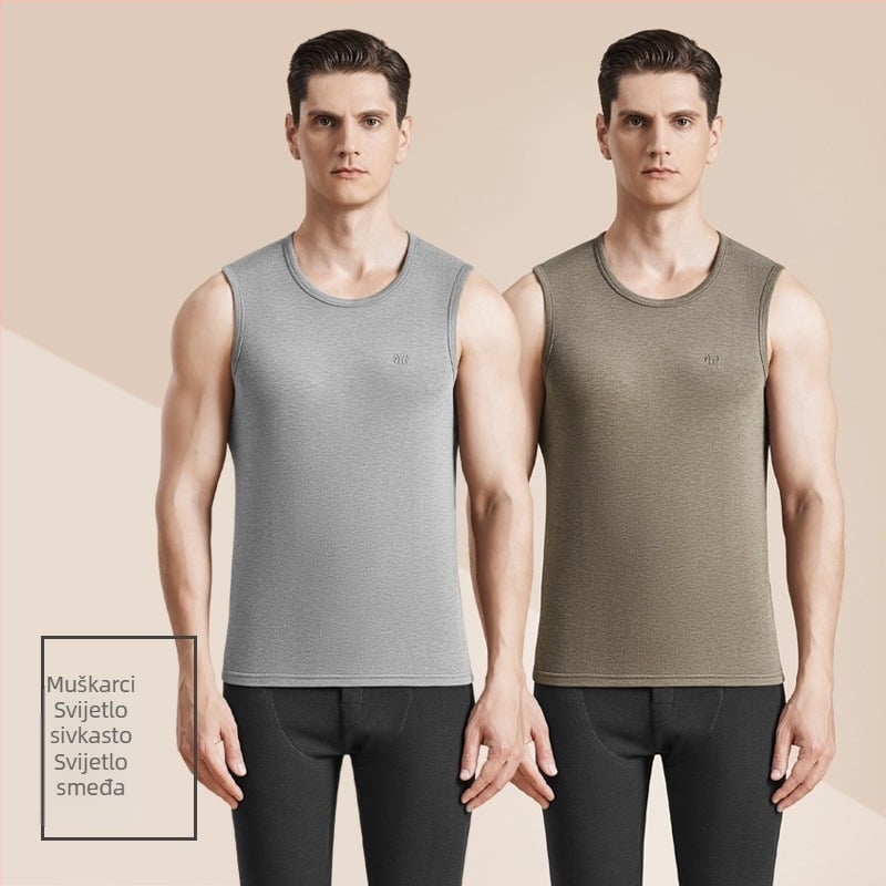 Muški termalni vest s antibakterijskim dvostranim velurom, 3-slojna konstrukcija, okrugli ovratnik