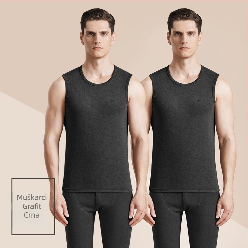 Muški termalni vest s antibakterijskim dvostranim velurom, 3-slojna konstrukcija, okrugli ovratnik