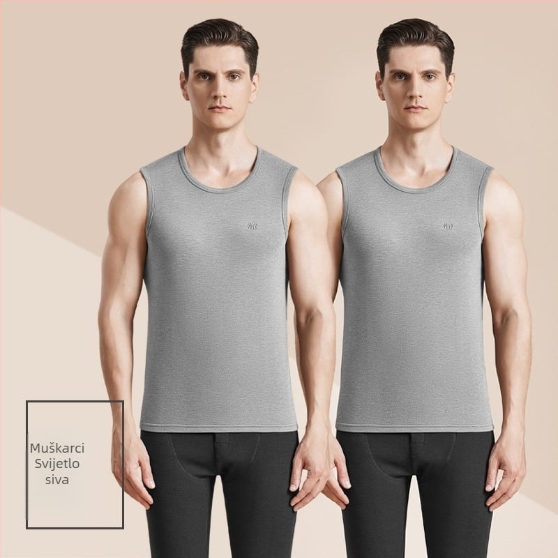 Muški termalni vest s antibakterijskim dvostranim velurom, 3-slojna konstrukcija, okrugli ovratnik