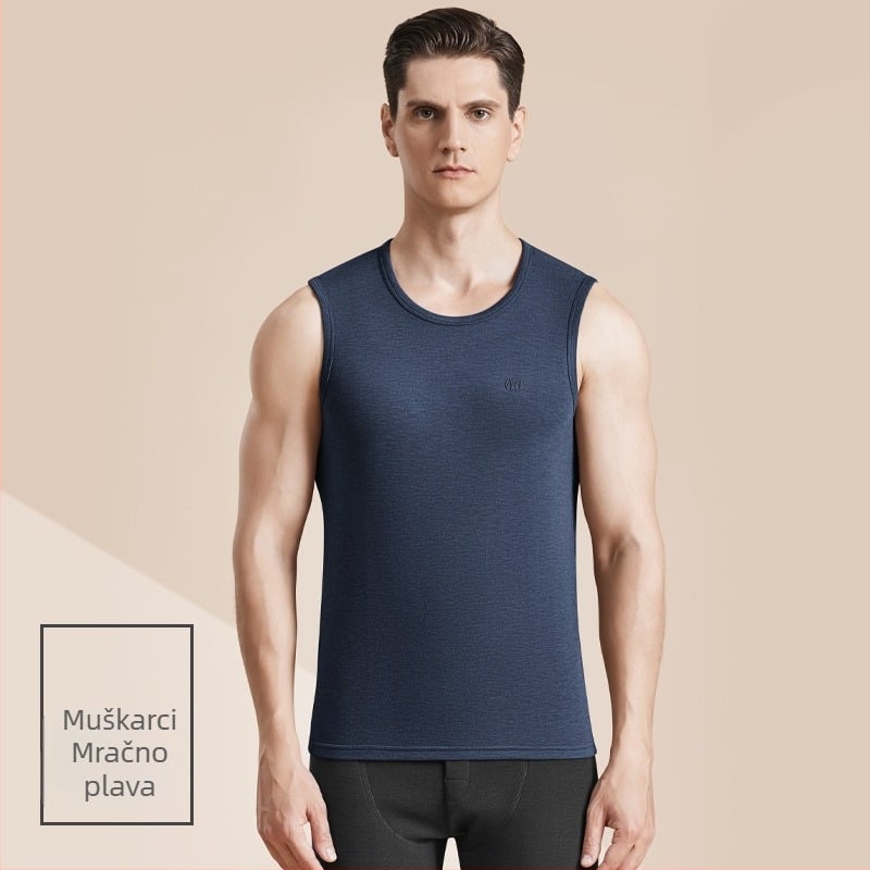 Muški termalni vest s antibakterijskim dvostranim velurom, 3-slojna konstrukcija, okrugli ovratnik