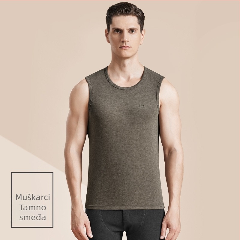 Muški termalni vest s antibakterijskim dvostranim velurom, 3-slojna konstrukcija, okrugli ovratnik