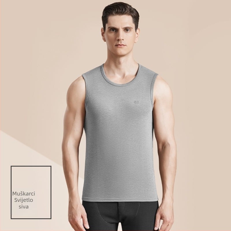 Muški termalni vest s antibakterijskim dvostranim velurom, 3-slojna konstrukcija, okrugli ovratnik