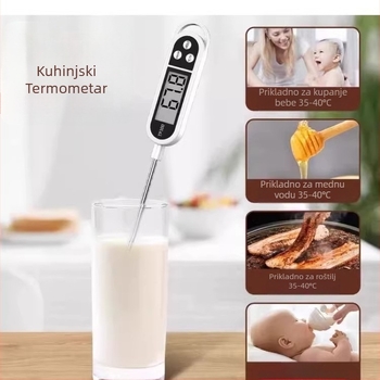 Kuhinjski digitalni termometar sa sondom, visoka preciznost, brzo očitavanje, mjeri temperaturu vode, ulja i mlijeka, otporan na visoke temperature