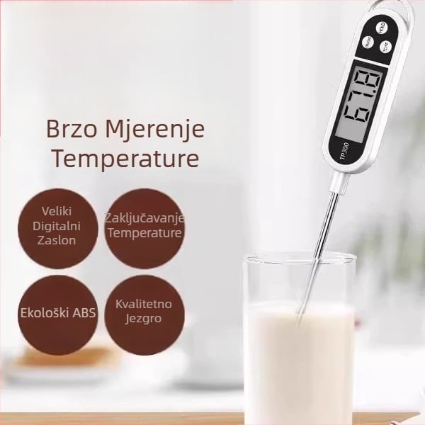Kuhinjski digitalni termometar sa sondom, visoka preciznost, brzo očitavanje, mjeri temperaturu vode, ulja i mlijeka, otporan na visoke temperature